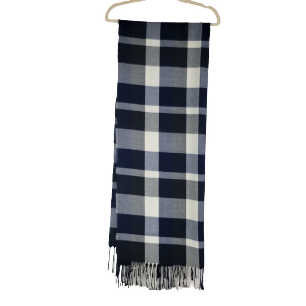 Plush Apparel Ultra Soft Plaid Navy White Charcoal Scarf One Size 24x72